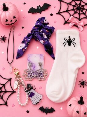 White Spider Crew Sock Bundle - Halloween Cute